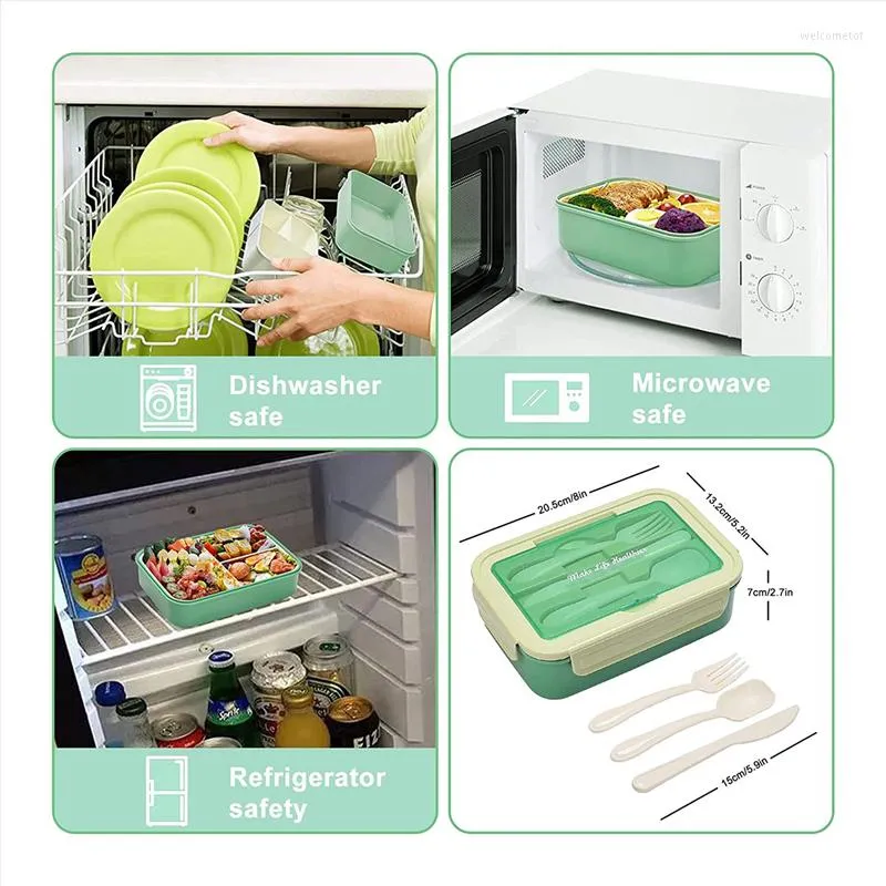 Juegos De Vajilla Cajas Para Adultos 1400 ML Bento Lunch Box Niños Niños  Con Cuchara Tenedor Contenedores Compartimentos Verde De 16,47 €