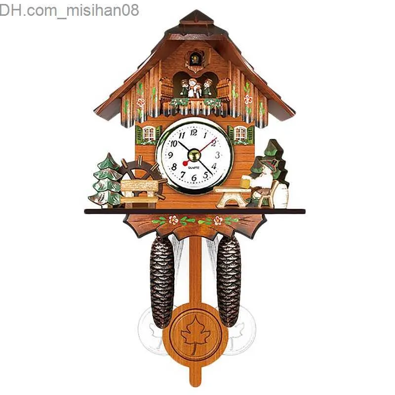 Orologi da parete Orologio da parete a cucù in legno antico Bird Time Bell Swing Alarm Watch Home Art Decor Z230706