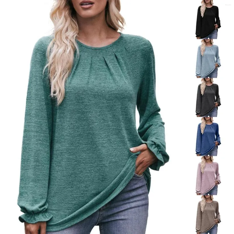 Women's T Shirts Casual Round Neck Pleated Brushed Shirt Long Athletic Short Sleeve Tops For Women Large