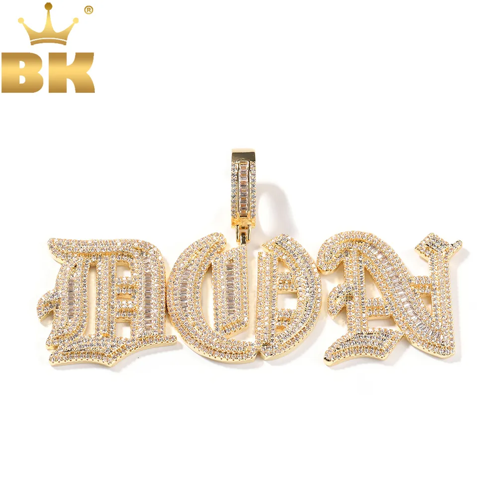 Hänge Halsband BLING KING Anpassad gotisk Gamla engelska alfabetet Nummer Ice Bagutz Namn Hänge Kedja Halsband Hip Hop Smycken Present 230704