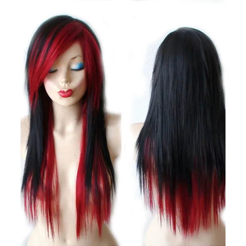 Synthetic Wigs Hairjoy Synthetic Long Hair Straight Layered Women Ombre Wig with Side bangs 230704