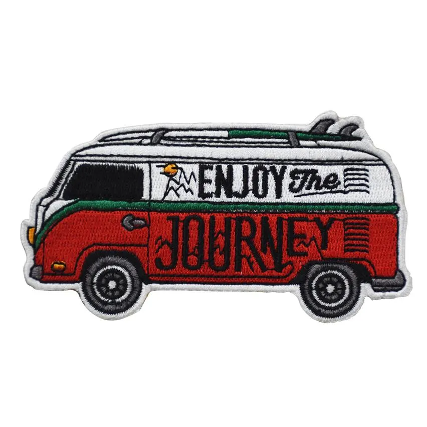 Sälj Cartoon Journey Bus Broderade Iron On Patches För Kläder Väska Hatt DIY Applique 2585