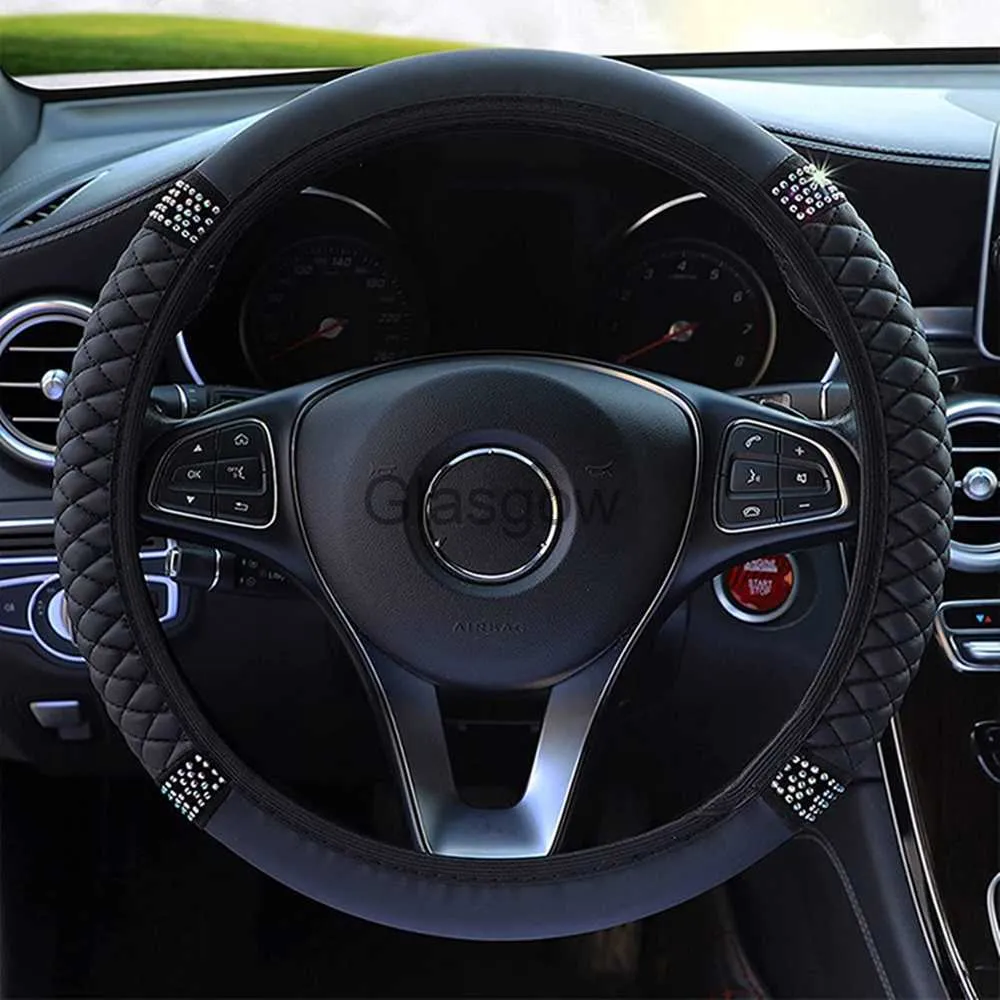 Steering Wheel Covers Diamond Leather Steering Wheel Cover for Women Girls Universal Fit 15 Inch Car Steering Wheel Protector (Black) x0705