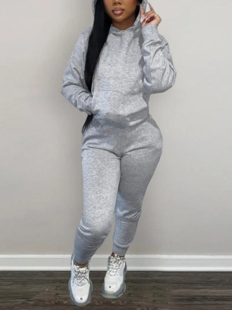 Women's Two Piece Pants LW Autumn Women Workout Suits Hooded Kangaroo Pocket Drawstring Tracksuit Set Sporty Hoodie Leggings Matching