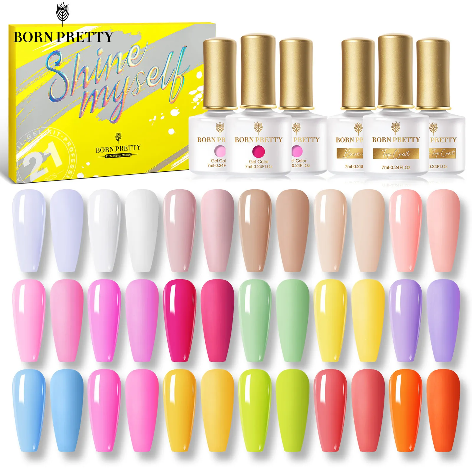 Set manicure per unghie 7ML6 21PCS Primavera Estate Smalto gel Caramelle Colore dolce Arcobaleno Rosa Confezione regalo per vernice 230704