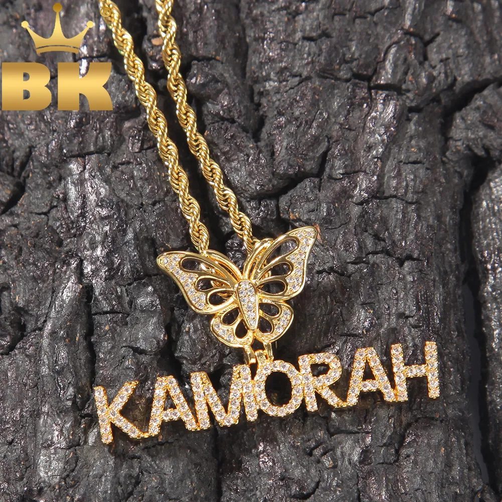 Pendant Necklaces BLING KING Customized Mini Initial Letter with Crown Pendant Micro Shop CZ Personalized Name Board Necklace Hip Hop Jewelry 230704