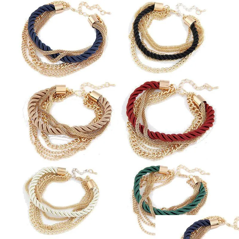 Łańcuszek 6 kolorów bransoletka damska splot łańcuchy Handmade zawieszki ze stopu opaski bransoletki dla modnych dziewczyn akcesoria Drop Delivery Jewel Dhk8C