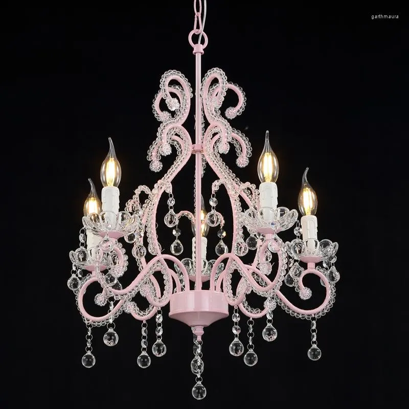 Lustres para quarto infantil Lustre de cristal candeeiro de jantar de casamento coreano rosa americano quarto de princesa menina