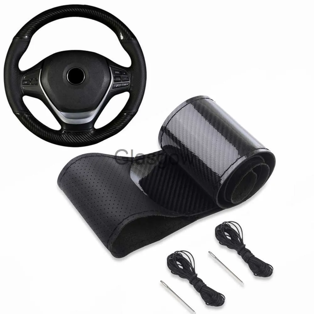 Coberturas de volante Volantes esportivos de carro Capa de volante 38CM Fibra de carbono Capa de volante Luxo Cristal Couro Tranças de volante x0705