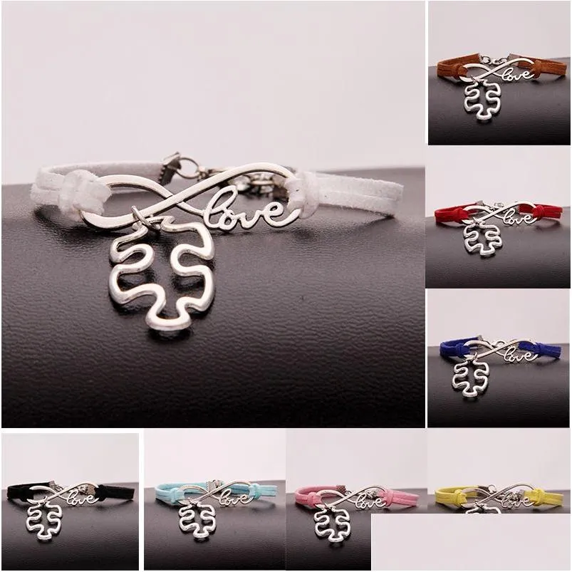 Charm bransoletki świadomość autyzmu kawałek układanki nieskończoność miłość życzenie Veet Rope Wrap Bangle dla kobiet moda męska przyjaźń biżuteria Drop Dhxdv