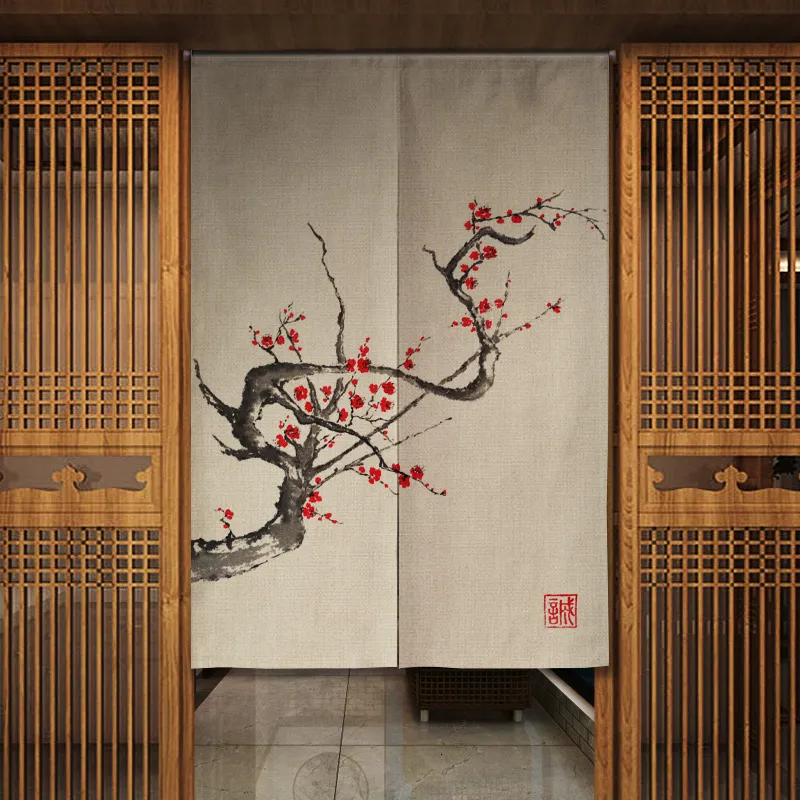 Tende trasparenti Inchiostro cinese Fiore di prugna Tenda per porte Partizione Cucina Ombra Portico appeso Noren giapponese 230704