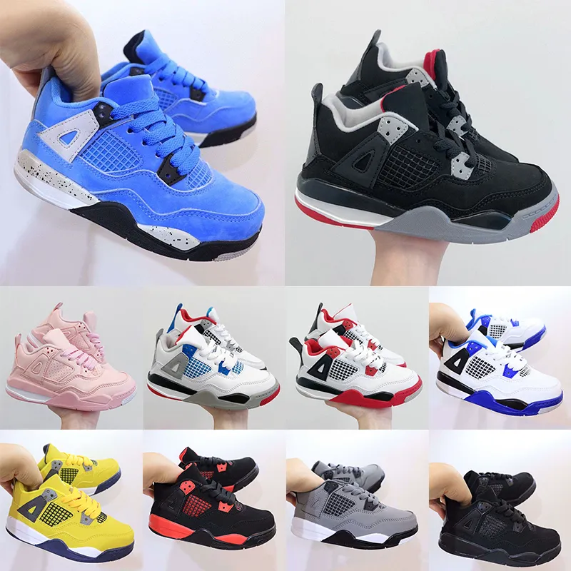 Kid Shoes 4s Big Kids Designer Shoe Jumpman 4 baby peuter baby University Blue Bred Thunder Fire Red Black Cat jeugd jongens meisjes Trainers mode kindersneakers