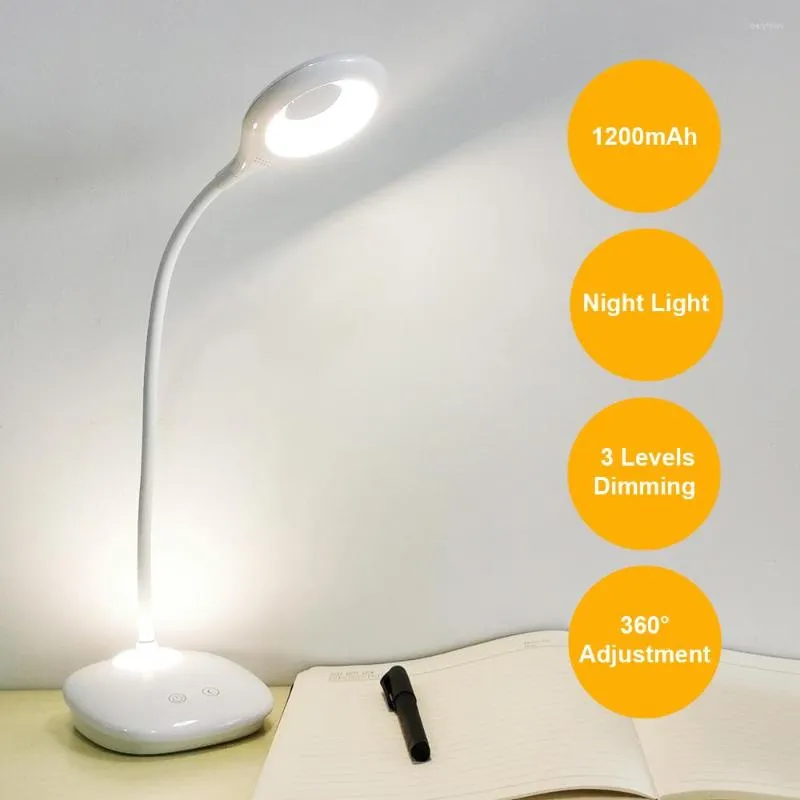 Lampade da tavolo Lampada da scrivania luminosa ricaricabile a LED Lampada da ufficio per studenti Batteria Camera da letto Luce notturna per la protezione degli occhi Comodino