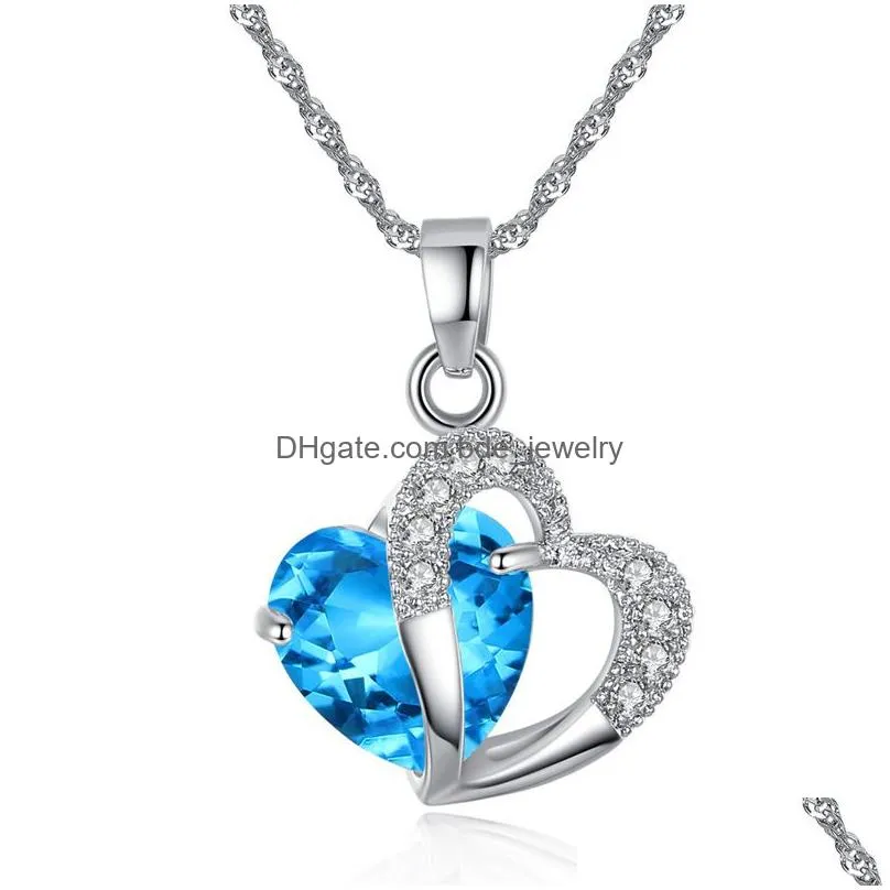 austrian crystal jewelry set cubic zirconia cz double heart shape pendant necklace stud earrings sets for women luxury jewelry gift