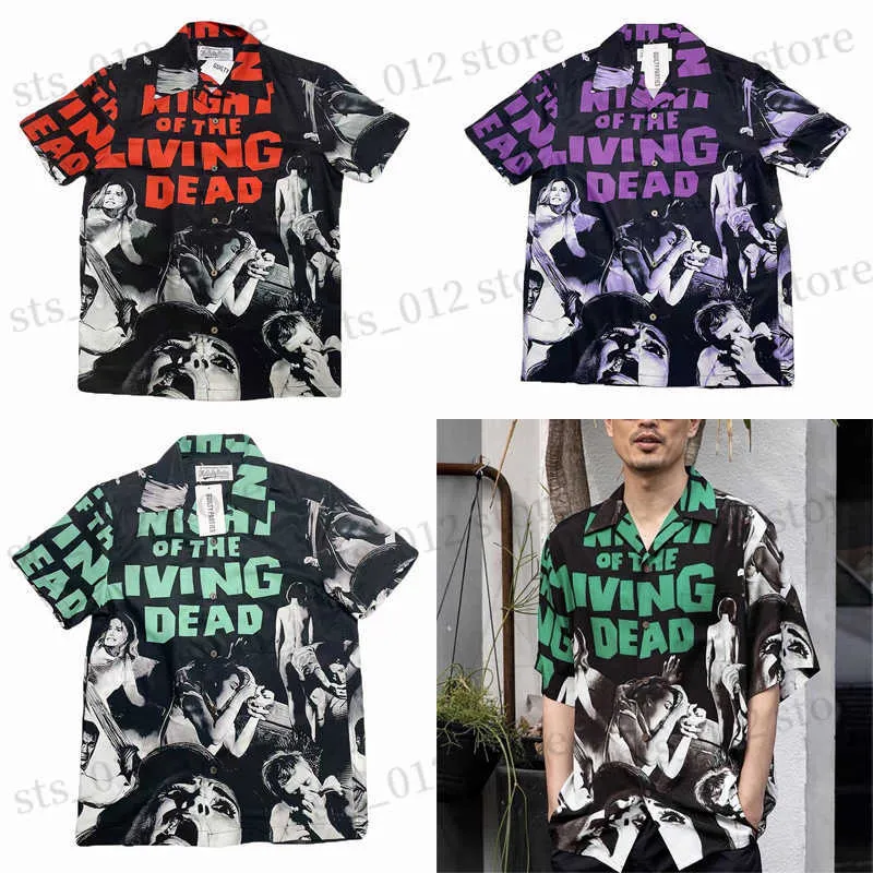 Fritidsskjortor för män Wacko Maria Kort skjorta Filmaffisch Reklamtryck Fritidskläder Män Kvinnor Hip Hop Hawaii Vacation Series WACKO MARIA Skjorta T-shirt T230705