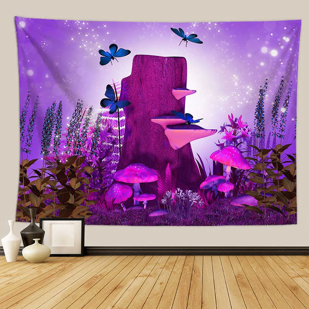 Tapisserier Magic Forest Wall Hanging Tapestry Bakgrund Tapisserier Sovsal sovrum vardagsrum Dekorativt filt