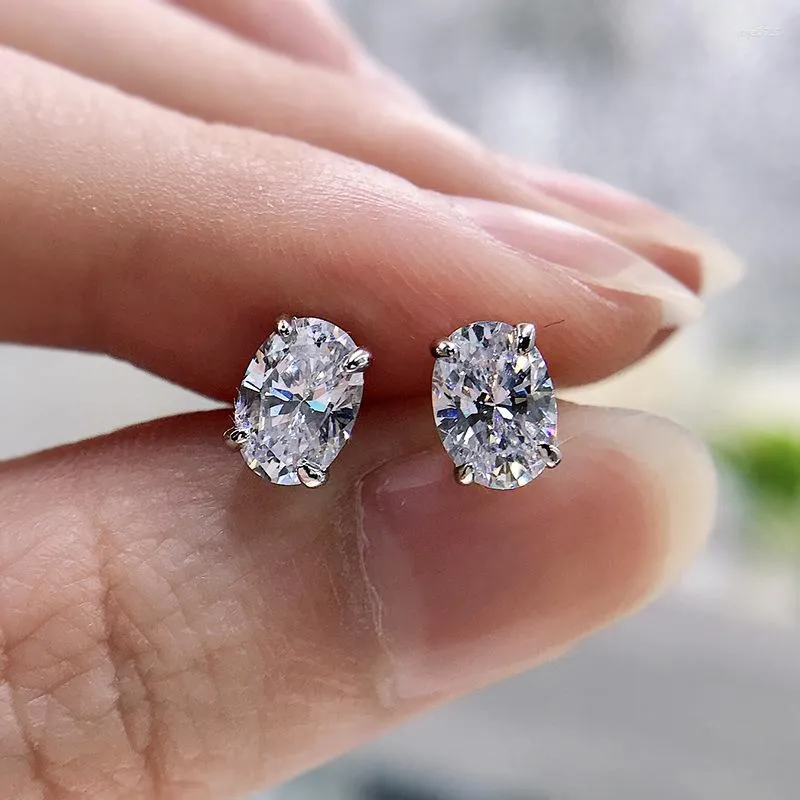 Orecchini a bottone taglio ovale 5 7mmMoissanite diamante orecchino vero argento sterling 925 promessa matrimonio per le donne gioielli per feste