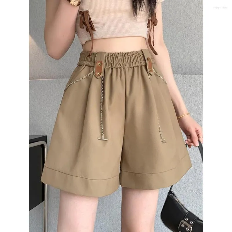 Damskie spodenki Summer Los luźne łańcuch elastyczne wysokiej talii moda moda swobodny patchwork A-line czarne khaki beżowe krótkie ubrania damskie