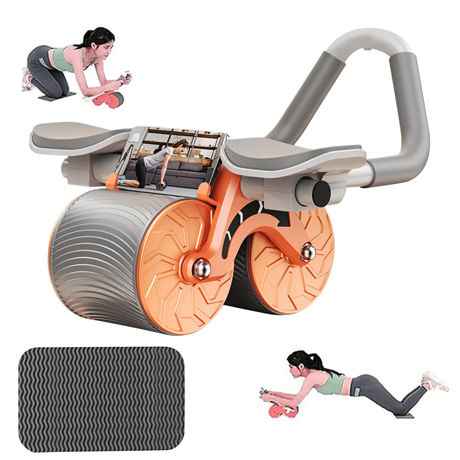 Ławki do siedzenia Fitness Automatyczne odbicie Koło brzucha z podpórką na łokieć Płaska płyta Gym Ab Workout Wheel Wałek do ćwiczeń brzucha z ochraniaczem na kolana 230704