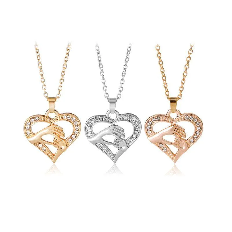 Pendant Necklaces Fashion Hand In Mom Crystal Love Heart Shape Gold Sier Chains For Women Mothers Day Jewelry Gift Drop Delivery Pend Dhlor