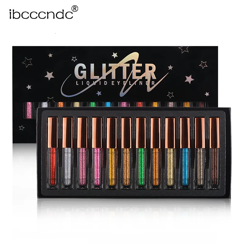 Ombretto/Liner Combinazione 12 Pz/lotto Glitter Eyeliner Liquido Paillettes Luccichio Metallico Perlescente Eye Liner Ombretto Trucco Cosmetico Impermeabile 230705