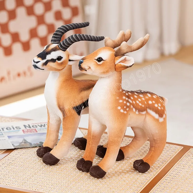 33CM urocza imitacja antylopy pluszowe zabawki prawdziwe życie dzikie zwierzę lalka nadziewane miękkie dzieci dekoracje urodzinowe dla dzieci prezent