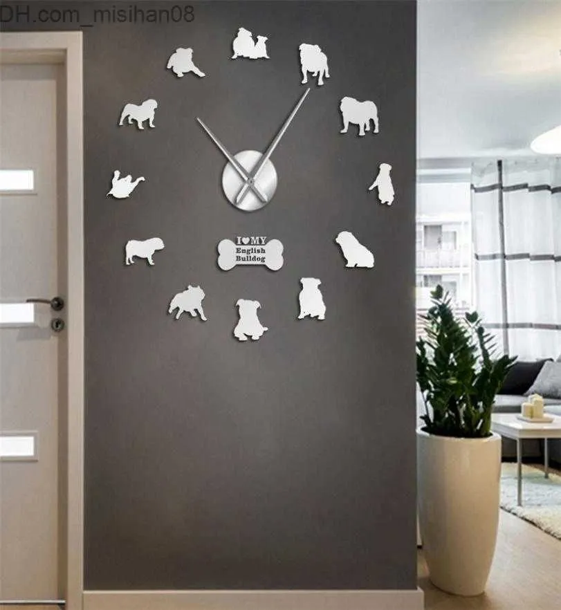 Horloges murales anglais décor à la maison British Bulldog Silhouettes Art bricolage grandes montres Big Time horloge murale 2103108819305 Z230705