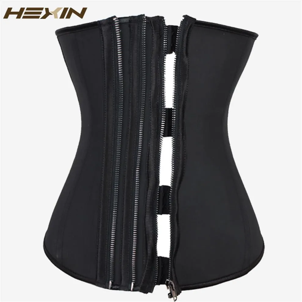 HEXIN Tripla cerniera e clip Latex Waist Trainer Black Zip e clip Waist Trainer Corsetto Steel Body Shaper disossato Plus Size 6XL Y20262s