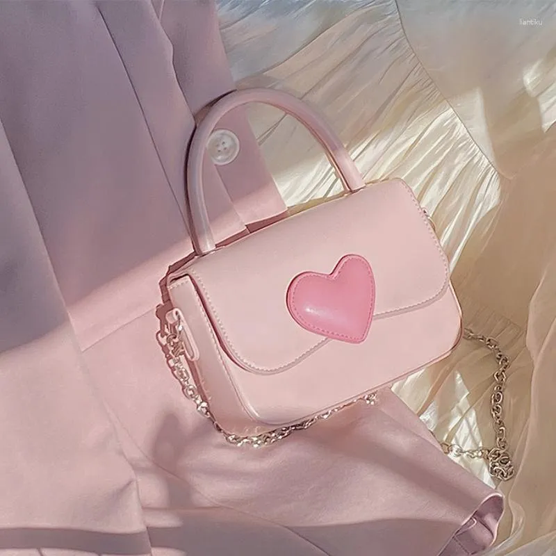 Evening Bags Pink Heart Girly Small Square Shoulder Bag Love Women Tote Purse Handbags Female Chain Top Handle Messenger Gift