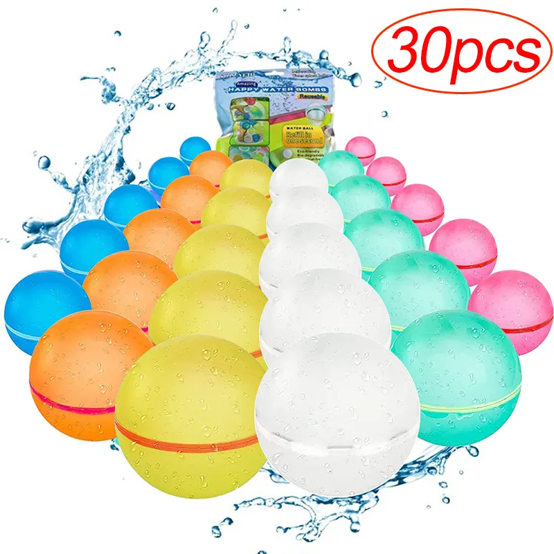 Sand Play Water Fun 30pcs Wholesale Silicone Reusable Water Balloons Summer Beach Play Games Water Balls 230704