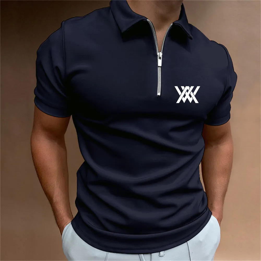 Men's Polos Men's Polo Shirt Summer HighQuality Casual Daily Golf Wear Short Sleeve Striped Men's Shirt Lapel Zipper TShirt Top 230704