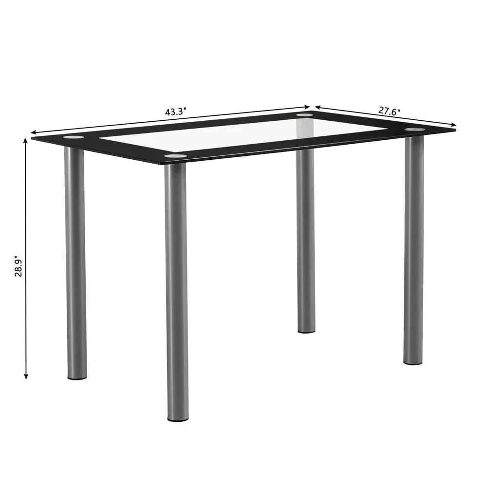 Set matbord i härdat glas med 4st stolar Transparent Svart Enkelt och bekvämt