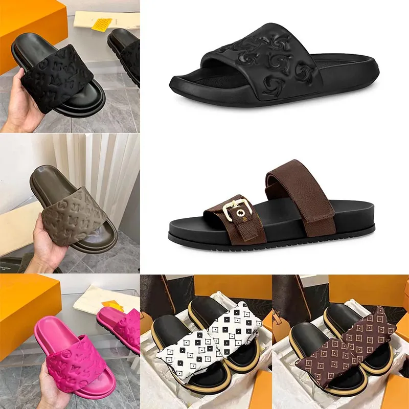 man woman slipper slide designer womens slippers Brand Slides black Flat Sandals Pool Pillow Mules Sunset Padded Front Strap Mule italy house beach bedroom platform