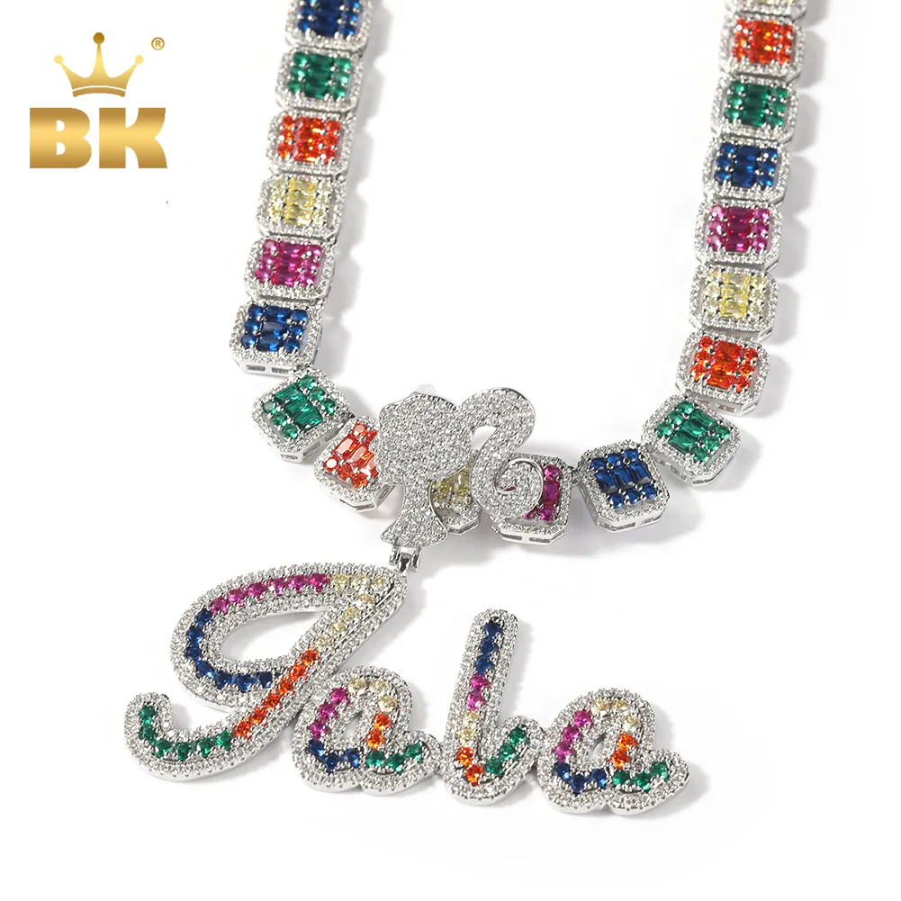 Подвесные ожерелья Bling King индивидуальная радужная кисть Скрипт Скрипт Название Зелье для девушки Гразовая красочная кулонная багет