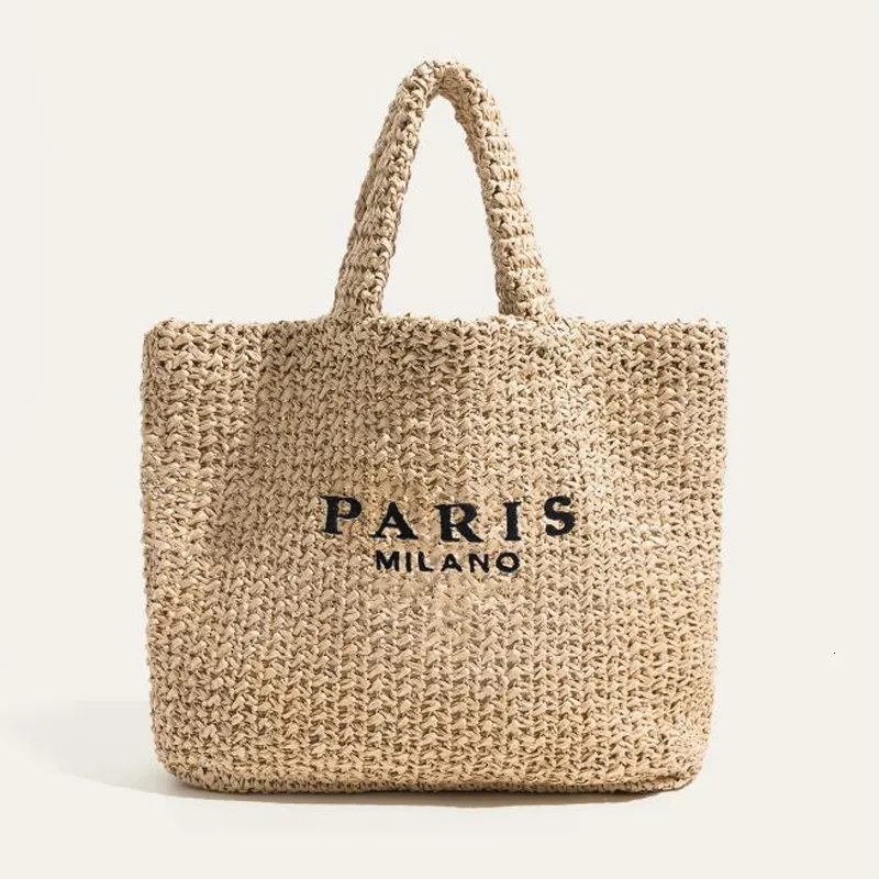 Bolsas de compras Moda Bolsa de palha de grande capacidade Bolsas de mão com letras de grife Tecido de mão Verão Praia Casual Bali Bolsa grande 2023 230704