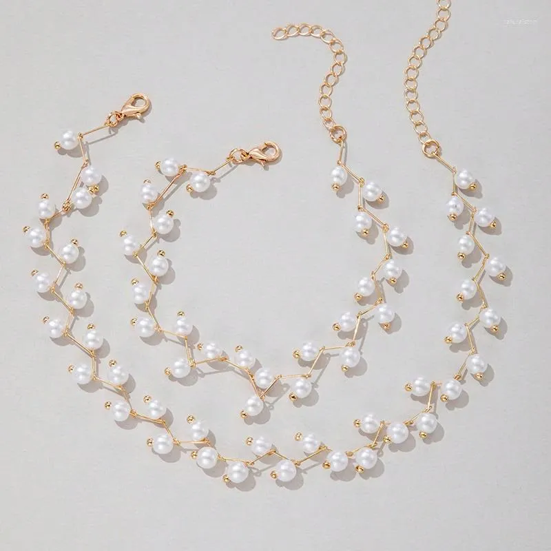 Halsband örhängen set fashionabla och minimalistiska japanska koreanska pärltemperament strandhals rem korta smycken