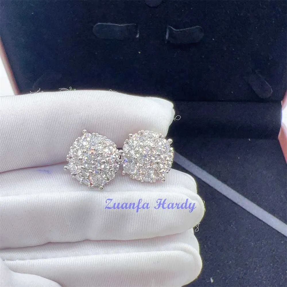 Designersmycken Zuanfa Pass Diamond Tester Cluster Blomörhängen 925 Sterling Silver Skruv tillbaka Moissanite Stud örhängen