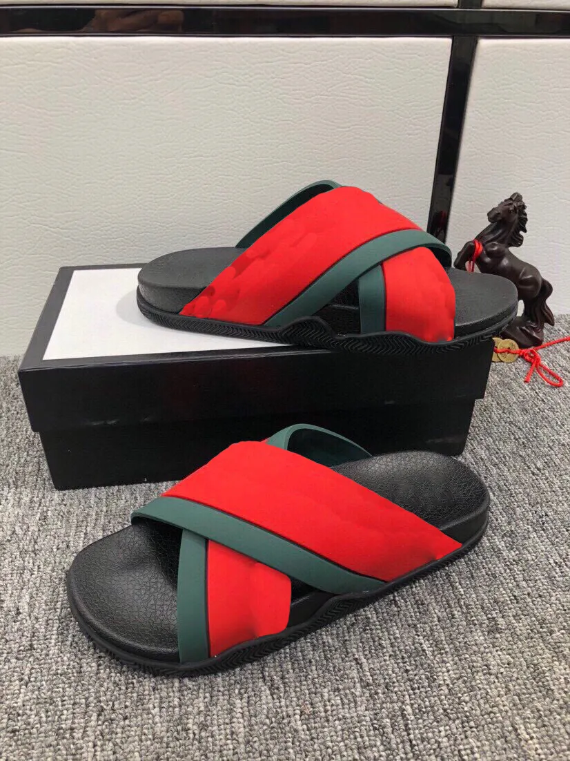 Men Women sandals with Box Dust Bag card Shoes Bloom Web black floral print Slide Leather Rubber red Sandal Summer Flat Slipper 35-45
