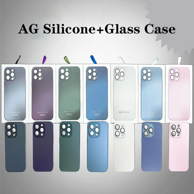 베스트셀러 AG 실리콘 무광택 유리 전화 케이스 iPhone 14 13 Pro Max 11 12 Mini XS Max XR X 8 7 Plus Square Frosted Camera Lens Protector Glass Back Cover