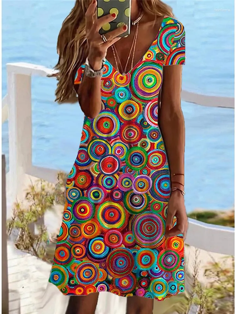 Freizeitkleider Damen Kleid Sommerkleid Sommer Geometrischer Druck V-Ausschnitt Mini Aktiv Mode Outdoor Täglich Kurzarm Normal