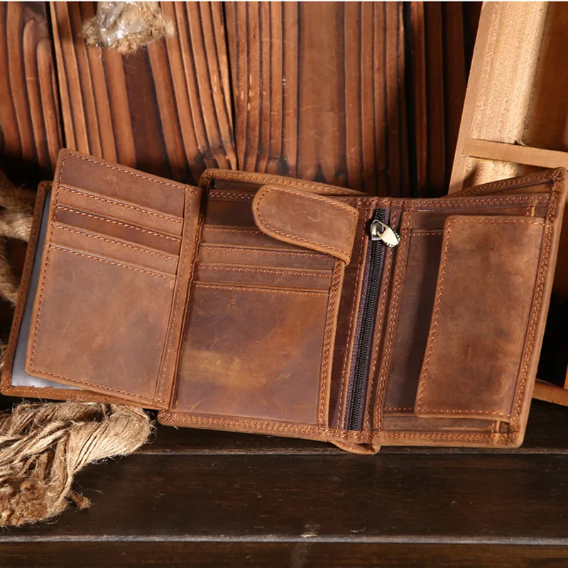 Herren-Geldbörse aus echtem Leder, Kreditkarten-Münzfach, Mini-Geldbeutel, schmal, kurz, kleine Geldbörse, minimalistische Geldbörse für Männer