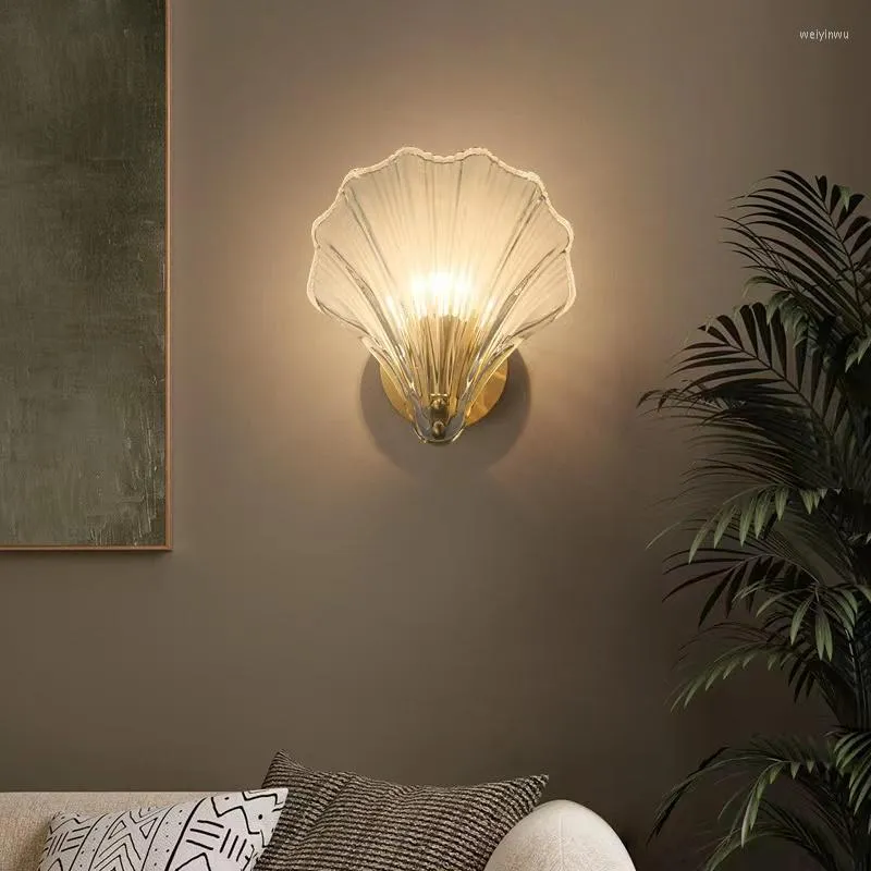 Lâmpadas de parede interior moderno cristal luz concha led decoração arandela ouro lâmpada de cabeceira para sala de jantar cozinha corredor escada