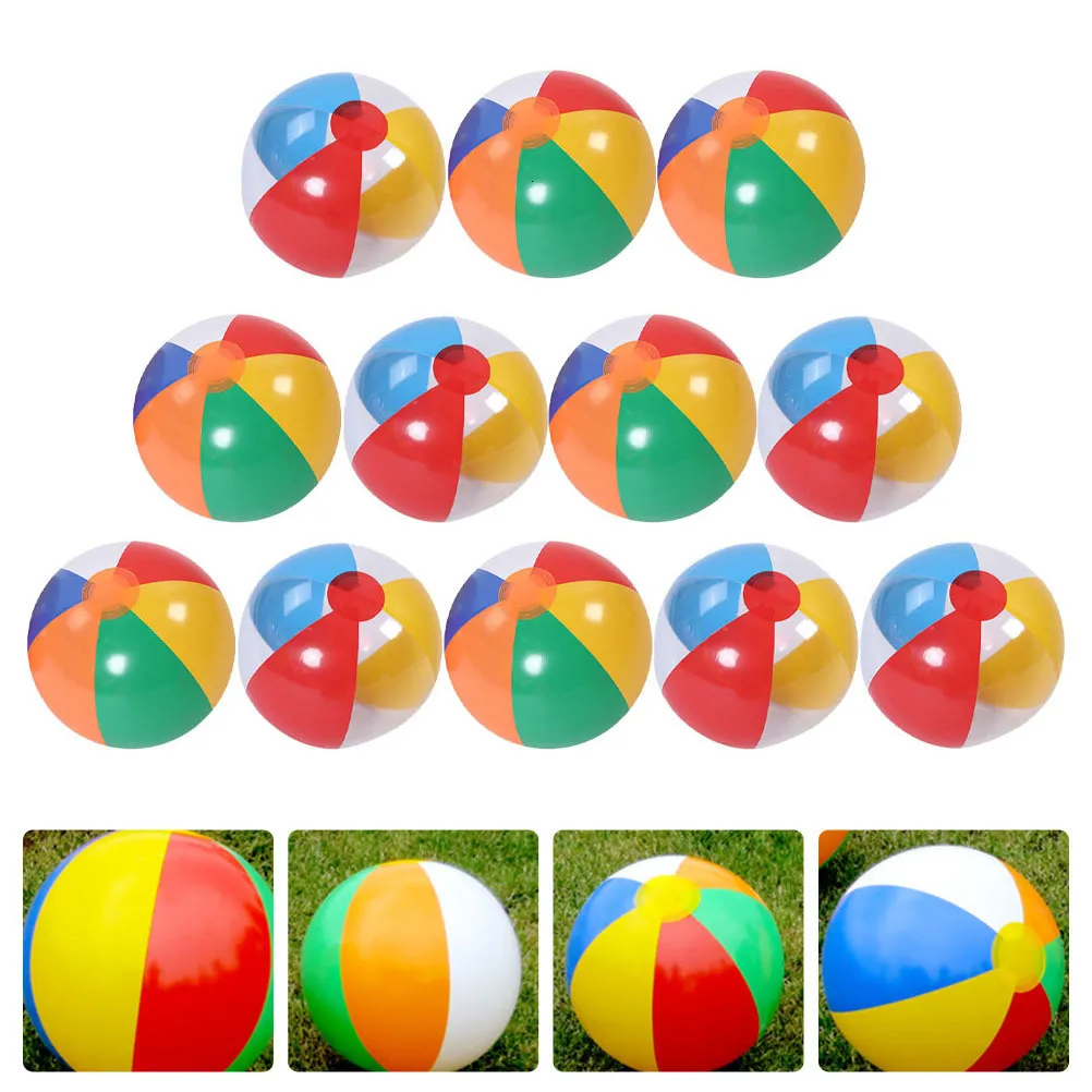 Balloon 12PCS Summer Inflatable 6 Colors PVC Beach Balls Children Outdoor Swimming Pool Interactive Ball Toy Random Color 230705