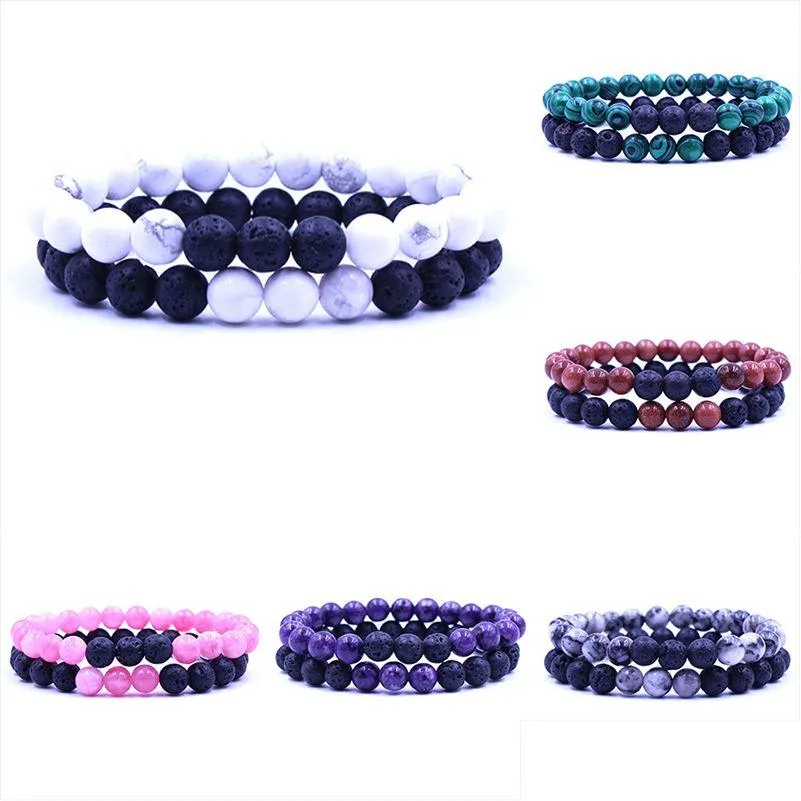 Con cuentas 13 Estilos Curación Piedra natural Pareja Pulsera Conjuntos Lava Rock Turquesa Cuentas de ojo de tigre Cadenas Envoltura Brazalete Moda hecha a mano Dh6Wr