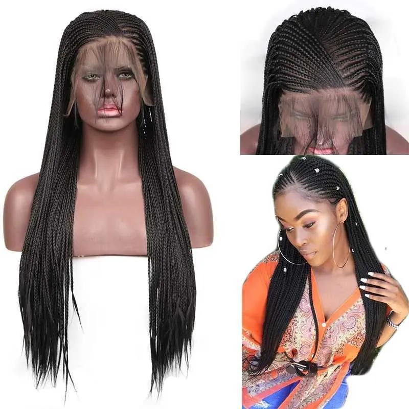 13X6 große Spitzenperücken für Frauen, geflochtene Box-Zöpfe-Perücke, tiefer Teil, synthetische Lace-Front-Perücke mit Babyhaar, geflochten, Cosplay, 230524