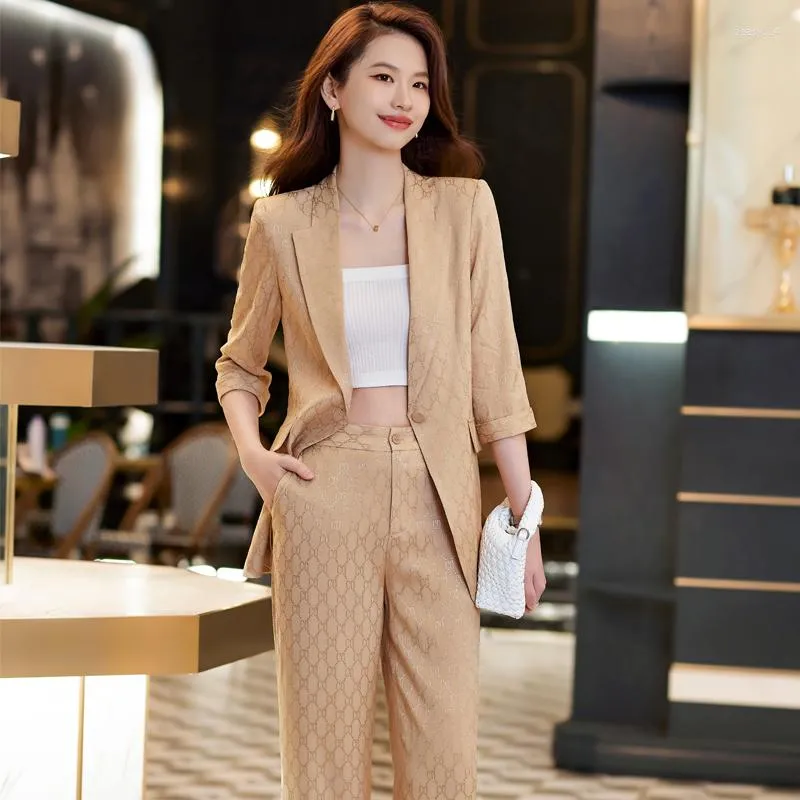 Women's Two Piece Pants Formal Uniform Design Pantsuits Women Summer  Business Work Wear With And Jackets Coat Professional Trousers Set