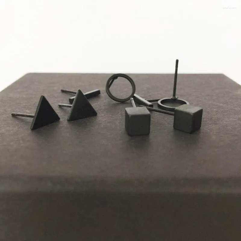 Ohrstecker 4 Paare/satz Einfache Legierung Dreieck Bar Runde Set Für Frauen Schwarz Kleine Geometrische Quadratische Ohrmanschette Modeschmuck