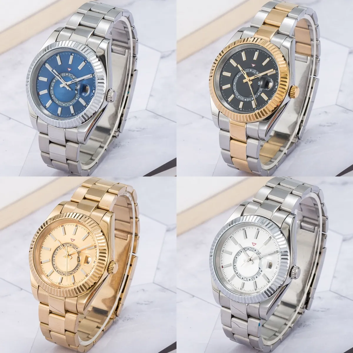 AAA-Uhr Montre de Luxe Herren automatische mechanische Uhren 42 mm komplett aus Edelstahl Schwimmarmbanduhren Saphir leuchtender SKY-Kalender