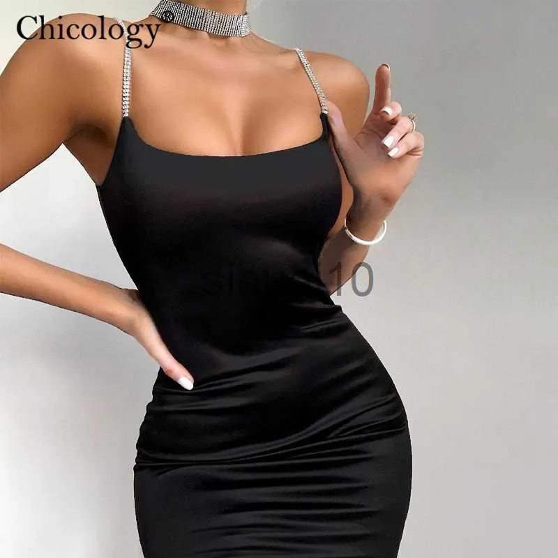 Casual Dresses Chicology diamond thin strap bodycon sexy mini dress party club sleeveless women 2020 summer fashion outfit female short clothes J230705