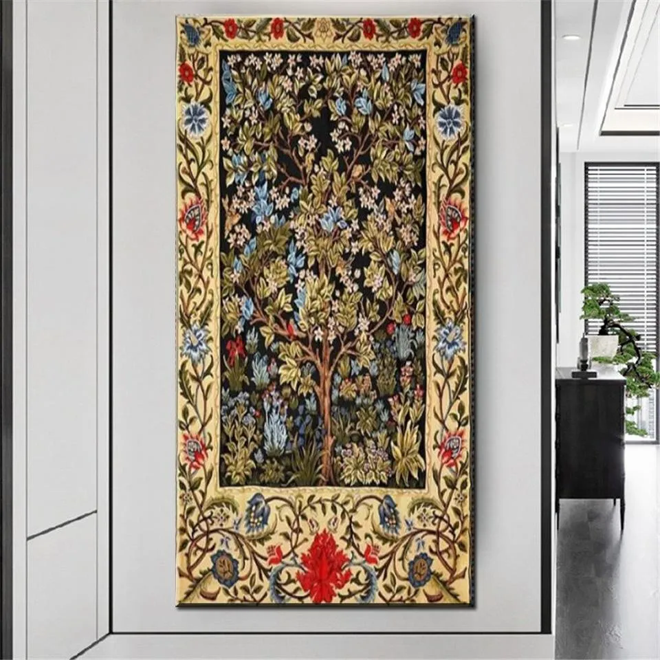 Perdeler Hayat Ağacı William Morris Büyük Elmas Boyama Çiçekler Mozaik Bulmaca Diy Çapraz Kitler Rhinestones Resim Ev Dekor